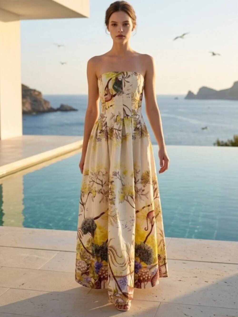 Caroline Constas safari yellow lime purple empire cotton Tuckernuck dress M